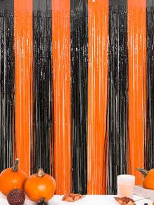 1件/2件万圣节派对塑料浴帘背景，万圣节主题黑橙撞色流苏花环，万圣节家居装饰，万圣节房间装饰，万圣节背景装饰，门窗装饰，万圣节礼物，万圣节服装派对装饰，黑橙元素装饰，营造节日氛围，万圣节派对礼品