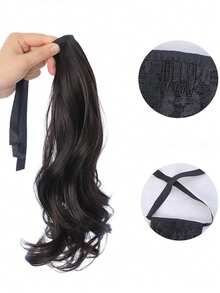2 piezas Peluca con extensiones de cabello sintético rizado corto de 14 pulgadas con flores en forma de pera y sujetadores para coleta, ideal para uso diario - Negro - Ver 5