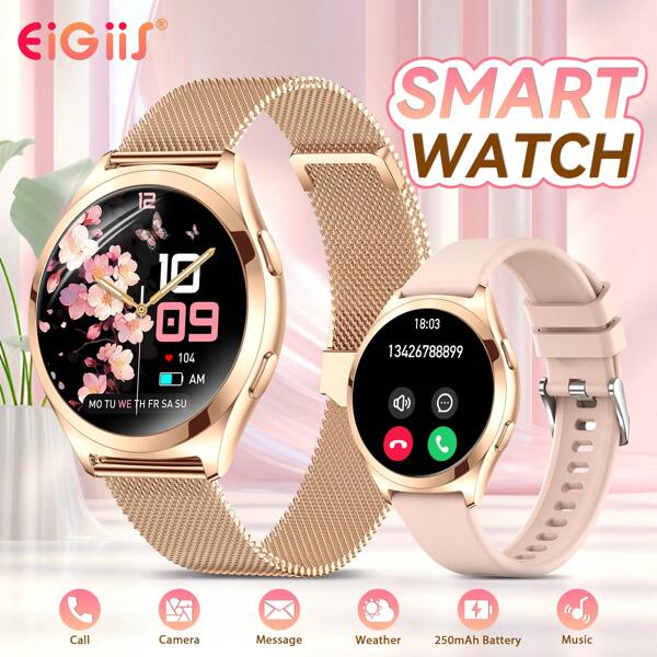 EIGIIS Nuovo smartwatch di moda per donna, display touch HD da 1,27", chiamatsenza filiss, contapassi, oltre 100 modalità di esercizio, previsioni meteo, notifiche messaggi, quadrante personalizzabile - regalo perfetto per il tuo San Valentino, adatto per Android