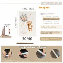 1件婴儿房墙饰。泰迪熊主题儿童房墙画，月亮星星图案儿童房装饰画，可爱小熊气球海报，儿童房装饰，婴儿礼物，复古可爱励志海报，儿童礼物。女孩房装饰，游戏室装饰，幼儿房墙饰。 - 彩色 - 查看 25