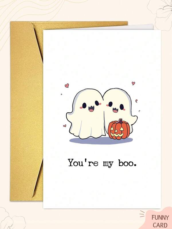 1 pieza Tarjeta de aniversario encantadora del fantasma para él/ella, tarjeta de Halloween linda para la pareja, tarjeta romántica de cumpleaños o San Valentín para novio/novia