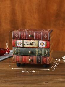 1 件复古美式木质和皮革仿书装饰带抽屉,多用途收纳盒 - 彩色 - 查看 3