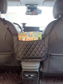 1pc Large Capacity PU Leather Car Seat Storage Bag, Expandable Hanging Organizer Bag With Multiple Pockets, Suitable For Vehicle Interior Accessories, Purse Holder, Wallet Clip, Pet Barrier - Black Quilted Design, Car Organizer