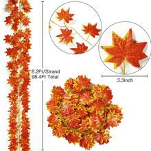 1/5 件秋叶花环，悬挂藤蔓花环人造秋叶枫叶感恩节装饰万圣节适用于家庭婚礼壁炉派对，假植物 - 彩色 - 查看 12