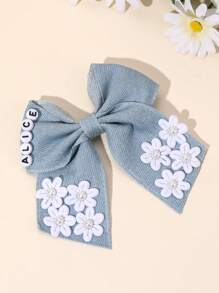 1 件女士定制发饰，女孩个性化名字蓝色牛仔蝴蝶结鳄鱼夹，定制名字，纯色牛仔蝴蝶结发夹，带珍珠花，优雅蝴蝶结发夹，休闲度假蝴蝶结发夹，女士发饰