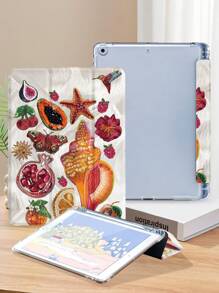 Funda protectora para tableta con estampado de collage de conchas, frutas y perlas de colores, compatible con iPad 9.7/10.2/10.5/10.9/12.9/Pro 11, 10th Gen, compatible con Samsung Galaxy Tab S6 Lite 10.4 pulgadas, compatible con Kindle Paperwhite 12th Gen 2024, Kindle (11th Generation) 2022 Release, con protección antirraídas y función de soporte y encendido/apagado automático