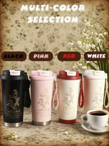 1pc Elegant Orchid Design Insulated Water Bottle, Suitable For Water, Coffee, Tea Or Sports Drinks, Double-Wall Stainless Steel Vacuum Insulated Tumbler, Reusable For Bicycle, Backpack, Office, Car, School, Party, Camping, Ideal Gift (Bottle Sleeve Sold Separately)