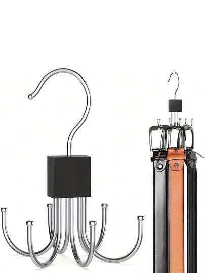 1/2 件皮带衣架，新型大容量多功能衣架，可旋转木质立方体设计皮带架衣柜整理器，用于存放皮带、胸罩、背心、领带、围巾、钱包、不锈钢挂钩。