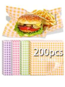 100pcs/200pcs/50pcs Greaseproof Paper Liners Sandwich Wrapping Paper, 4 Colors Wax Paper Sheets, Kitchen Baking Paper Cake Box Liner Oil Absorbing Paper Plaid Plate Liner Hamburger Bread Sandwich Coating Paper For BBQ Picnic Festival Party Fast Food
