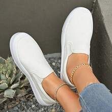 女士休闲运动鞋一脚蹬运动鞋，纯色百搭休闲运动鞋，适合所有季节 - 白色 - 查看 7