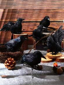 5 件万圣节黑乌鸦套装，复古风格，配有逼真的人造羽毛 - 万圣节派对装饰道具，栩栩如生的塑料乌鸦，适合季节性室内装饰，无需用电