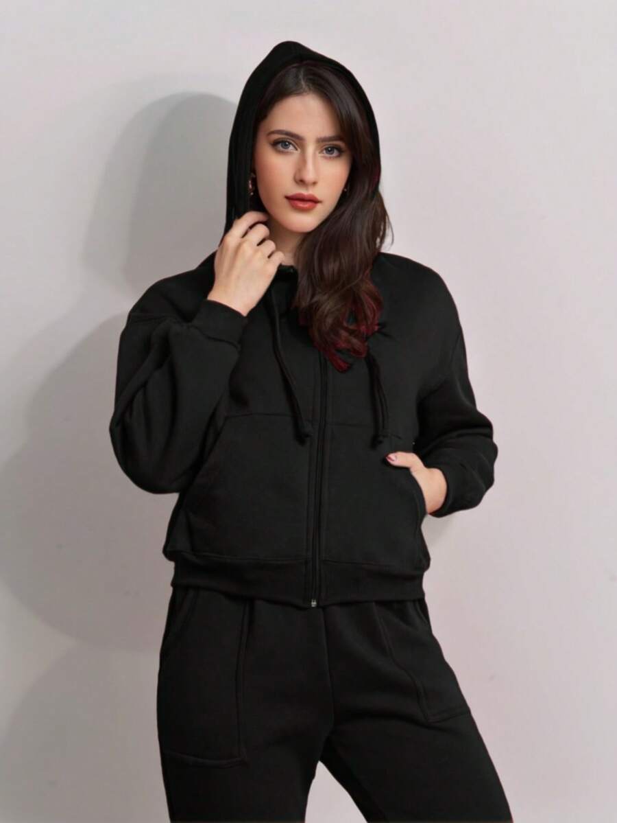 Women's Sweatshirt Set With Pocket Pocket Evening Holiday Sports Office Daily Street - 黑色 - 查看 1
