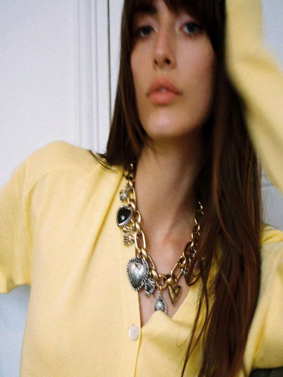 1 件时尚多元素心形吊坠项链，优雅流苏金属颈链，适合派对、节日和时尚女性的日常佩戴 - 彩色 - 查看 1