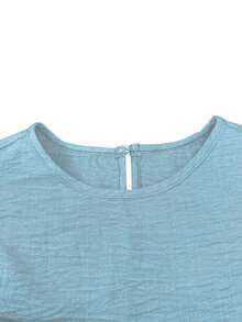 纯色优雅圆领长袖超长休闲修身连衣裙，适合女士日常穿着 - 淺藍色 - 查看 4