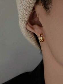 1 par de brincos de argola minimalistas com arco duplo, brinco unissex de cobre, adequado para uso diário, férias, festa, banquete no verão, presente para homens, casal, aniversário, festival, aniversário, dia dos namorados, feriado