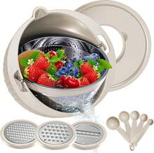 4-1 Colander With Bowl Set - Rotatable Colander Bowl With Measuring Spoons - Fruit Strainer Bowl, Food Strainers And Colanders Funny Presents For Women, Aesthetic Kitchen Gadget Essentials - Beige - 米色 - 查看 9