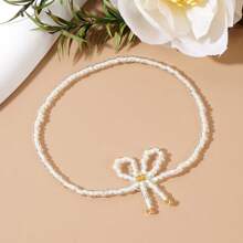 1/2pcs Bohemian Beach Holiday Style Jewelry, Pink & White Beaded Braided Bow Stackable Stretch Bracelets, Lovely Friendship Jewelry Gift For Women & Girls