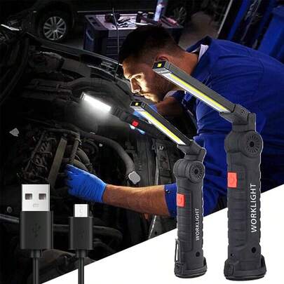 1PC Rechargeable Work Lights LED Flashlight Hanging Hook Magnetic With Builtin Battery USB Portable Flash Light Camping Repair Torch