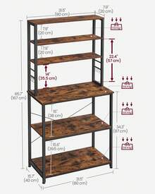 VASAGLE Coffee Bar, 31.5 Inches Baker's Rack For Kitchen With Storage, 6-Tier Kitchen Shelves With 6 Hooks, Microwave Stand, Industrial - Brown - View 7