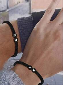1 pièce Bracelets de couple 26 lettres pour femmes et adolescentes, bracelets tressés ajustables avec initiales de A à Z, cadeaux pour la remise des diplômes, l'anniversaire, la Saint-Valentin
