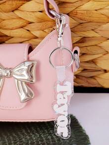 1pc Customized Acrylic Letter Name Keychain, Personalized Double-Layer Glitter Keychain, Colorful Backpack Pendant, Suitable For Bags, Water Bottles, Perfect Birthday Gift For Women And Family, Decorative Keychain, Fun Design, Charming Accessory, Cute Keychain - Steel Keychain + White Button - View 16