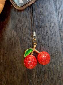 Pink Full Diamond Cherry Phone Pendant Shining Full Diamond Cute Cherry Phone Hanging Rope Cute Gourd Phone Hanging Rope - Multicolor - View 6