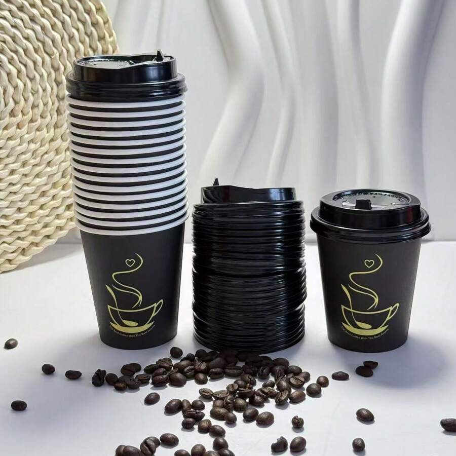 20pcs 8oz Thick Wall Cups With Lids, Suitable For Business Reception, Office And Home