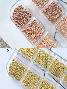 12 griglie/scatola Charm per unghie in metallo argento, oro e oro rosa, 6 dimensioni di perline di lusso piccole in acciaio per decorazioni di unghie, chiodi d'arte, accessori per unghie, gemme per unghie fai-da-te - Multicolore - Visualizzare 4