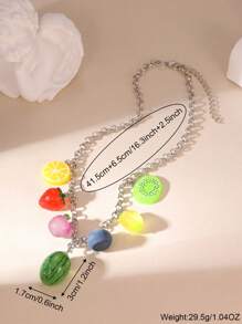 1pc Summer Cute Luminous Fruit Series Lemon, Watermelon, Strawberry Resin Pendant Necklace For Women, Suitable For Everyday Wear