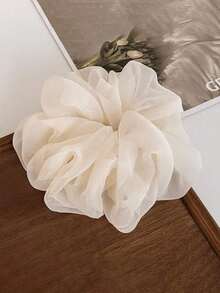 1pc French Mesh Big Scrunchie, High-End Hair Tie For Ponytail, Chiffon Extra Large Foam Hair Scrunchies, Suitable For Daily Styling, Dates, Gatherings, Photos, Spring/Summer Outfits Accessories Head Accessories