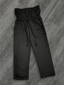 2025 New Double Waist Embroidered Sweatpants Men's And Women's  High Street Trousers Fake Two-Piece Trousers Loose Wide-Leg Trousers - Black - View 1