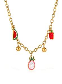 1 pieza Collar con frutas dulces y lindos, que incluye pitaya, sandía, aguacate, toronja y manzana, adecuado para estudiantes, un regalo encantador para niñas