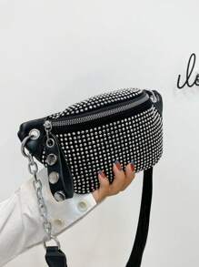 Fashionable & Versatile Women's Rhinestone One Shoulder Bag Mini Crossbody Bag With Adjustable Wide Strap