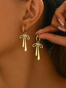 1pair Luxurious & Fashionable, Soft & Versatile Bowknot Earrings, Suitable For Daily Wear By Women