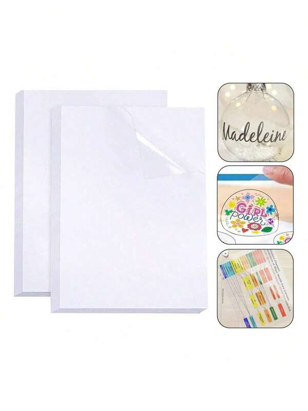 100 Blatt A4 Größe transparente Vinyl Aufkleber, nicht wasserfest, selbstklebend, geeignet für Tintenstrahldruck, funktionale und Haushaltsetiketten (21,0 x 29,7 cm), für Schulmaterial, Schulanfang