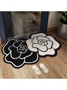 1/2pcs Washable Camellia Flower Pattern Doormat, Durable, Easy To Clean, Suitable For Living Room, Bedroom, Entrance, Kitchen, Bathroom, Game Room, Study, Slip-Resistant Carpet