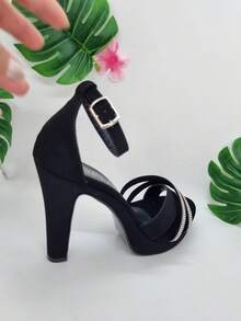 Sandalia de tacón para mujer De moda, para las Fiesta, las Vacaciones y con Diamante de imitación, no dejes pasar estos increíbles modelos - Negro - Ver 4
