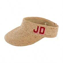 Embroidered Straw Visor - Shadow Monogram // Personalized Straw Visor, Monogram Beach Hat, Bridesmaid Gift, Beach Visor, Bachelorette Party - Khaki - View 9