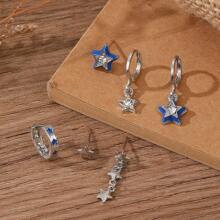 6 أزواج أقراط معدنية سوداء بتصميم نجمي وحلق أذن زركونيا، إكسسوارات حفلة عصرية للمرأة