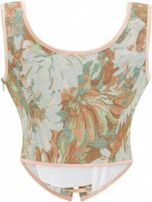 Womens Vintage 1920s Renaissance Lace Trim Corset Bustier, Retro Fashion - Cream Daisy - View 2