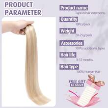 Invisible 10PCS/20-25G Tape In Remy Skin Weft 100% Human Hair Extensions Seamless Easy To Install 12"-24" - #70 Bleach White - View 4