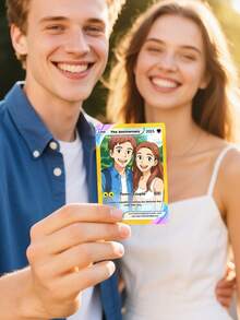 1pc Custom Photo Illustration Card Personalized PVC Card With Custom Text AI Generated Cartoon Style Designed From Your Photo Unique Anniversary Gift For Couples Friends Family Birthday Valentine's Day Gift Customizable Caption Date And Message Durable PVC Material Creative Photo To Art Card