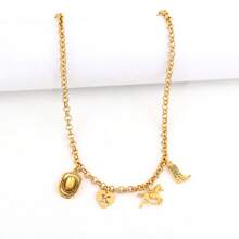 1 pieza Nuevo collar de mujer de moda con dije de bota de vaquero occidental, corazón hueco, inicial, colgante y hebilla de presión en acero inoxidable dorado