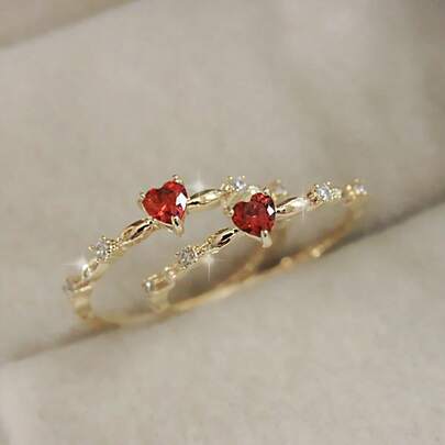 1Pc Delicate Women's Fashion Heart Ring, Suitable For Valentine's Day, Vacation, Commuting, Dating, Party, Wedding, Engagement, Proposal Ring, Suitable For Wife, Girlfriends, Anniversary, New Year Gifts, Suitable For All Seasons