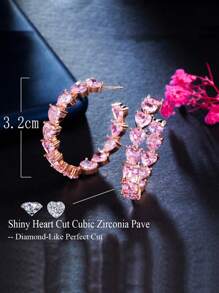 1 Pair Top Sparkling Heart Shape Pink Cubic Zirconia Rose Gold Plated Half Round Hoop Earrings For Women Party Wedding Engagement Jewelry Gifts