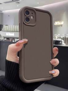 1pc Perforated Solid Brown Custom Pattern Full Coverage TPU Shockproof Phone Case Compatible With Apple 16, 15, 14, 13, 12, 11 Pro Max And A/S Series Waterproof Anti-Fall Scratch Resistant - Brown - View 2