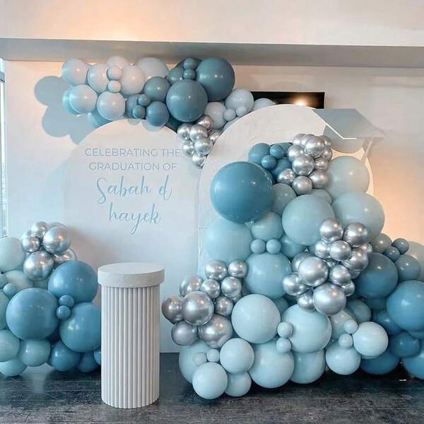 Dusty Blue Balloon Garland Kit 126Pcs Ice Blue And Metallic Silver Balloons For BabyShower Birthday Wedding Anniversary Graduation Party Backdrop Decoration