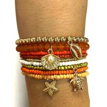 1 Set de pulsera con colgante de conchas, estrellas de mar y perlas falsas, accesorio de moda de verano