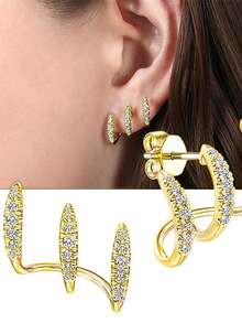 1Pair, Silvery/Golden Color, Women's Claw Set With Super Shiny Synthetic Earrings, Blingbling Dazzling, Exquisite And Lovely, Luxurious And Elegant, Suitable For All Occasions, Perfect Gift For Women - 金色 - 查看 4