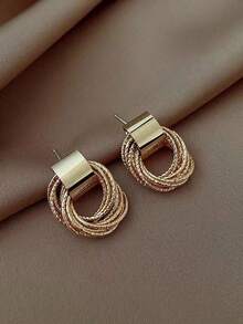 1pair Bridal Hollow Out Circle Earrings, Simple & Stylish Multi-Layered Wrap Stud Earrings For Women Party. Valentine's Day Accessories - 黃金2 - 查看 4